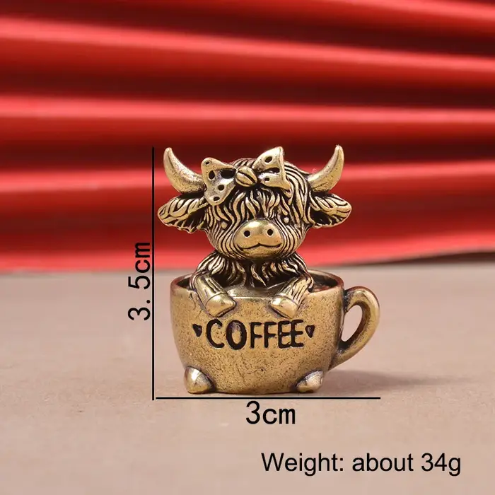    Petite statue de yak en laiton, figurines de vache des Highlands, miniatures, ornements de burea