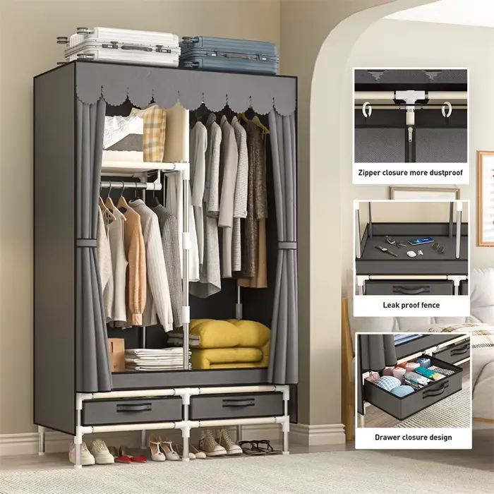 Armoire moderne grise grande taille pour chambre à coucher rangement vêtements design minimaliste chambre adolescente adulte dressing organisation