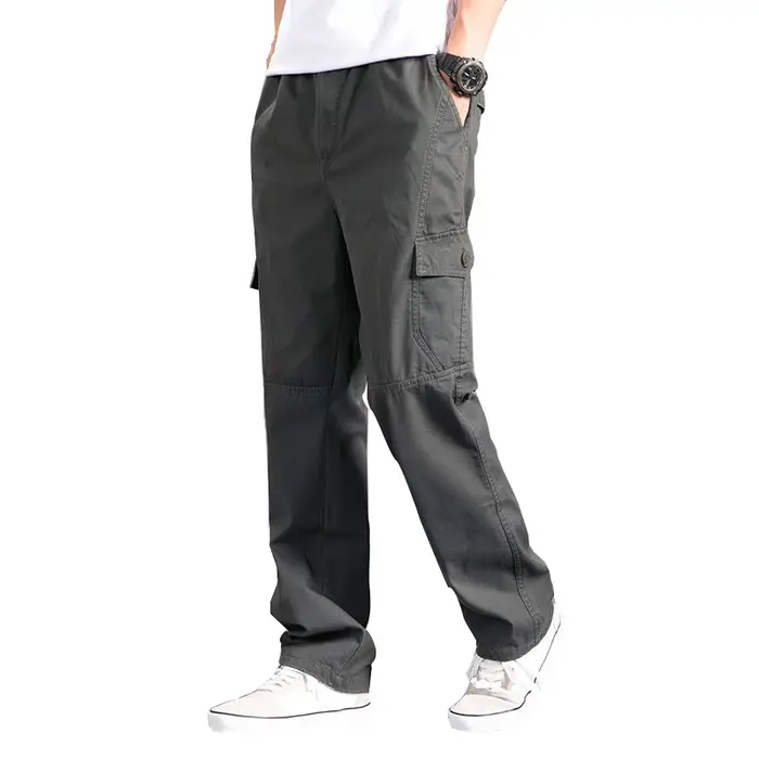 Pantalon cargo homme oversize gris 2025 - Coupe droite polyvalente pour travail et casual
