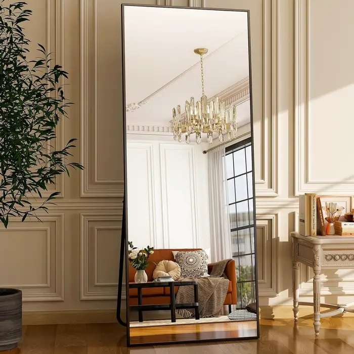 Miroir de sol Miroir pleine longueur - Rectangle 21" x 64", cadre en aluminium mural autoportant et 
