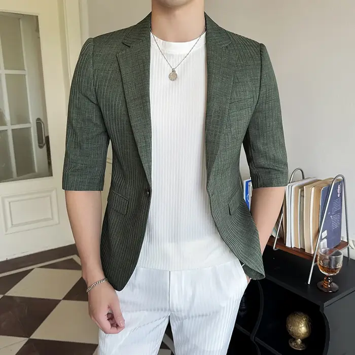 Costume d'été de haute qualité pour hommes, manches à sept points, élégant, beau, fin, frais, respir