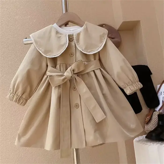 Filles Trench manteaux enfants mode taille vestes enfants col rabattu bébé mignon Long coupe-vent vê