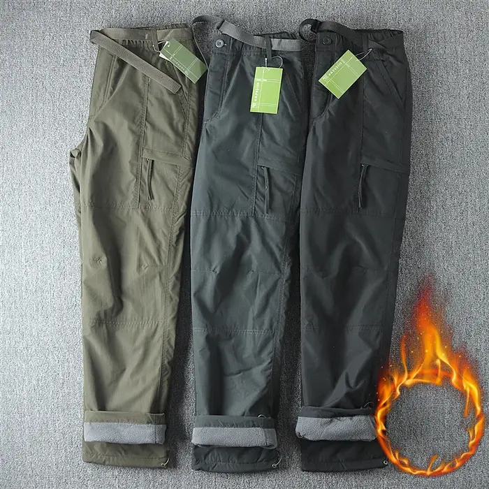 Pantalon cargo épais imperméable polaire hiver extérieur multi-poches ample droit homme femme