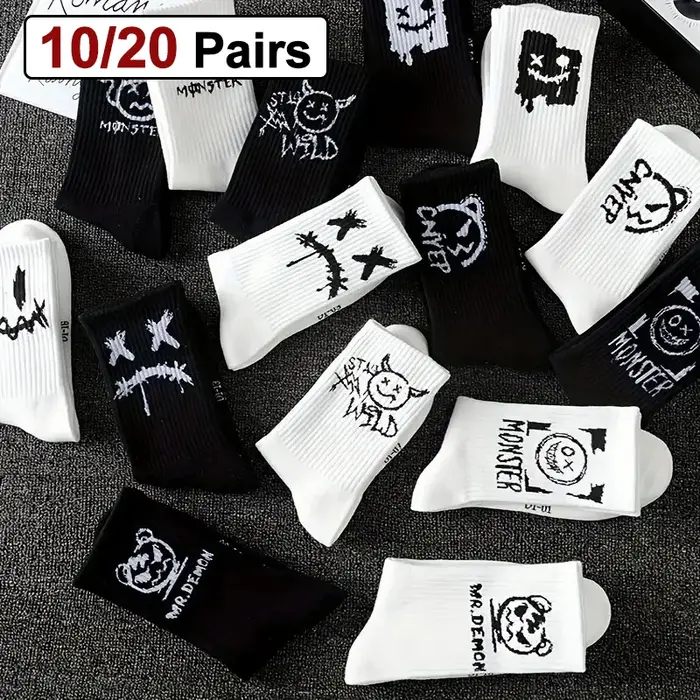 Chaussettes homme motif graffiti tricotées toutes saisons confortables respirables couple 10-20 paires