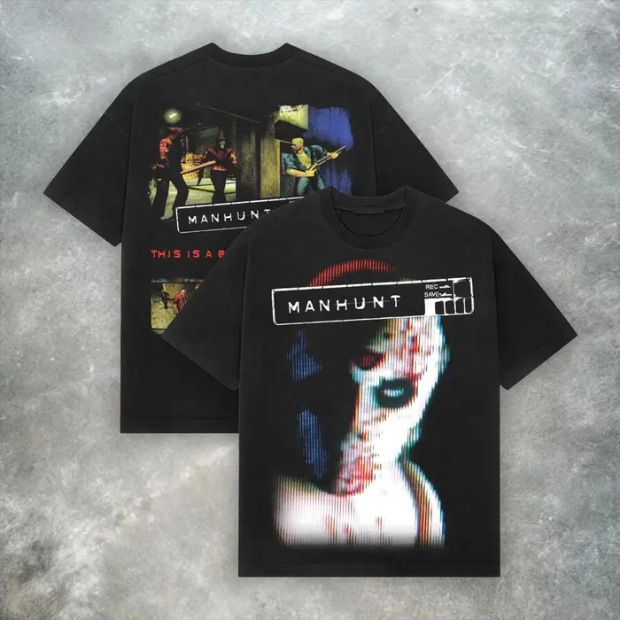 Manhunt Retro Y2K T-shirt American Street Wear pour hommes et femmes, haut ample et décontracté à co