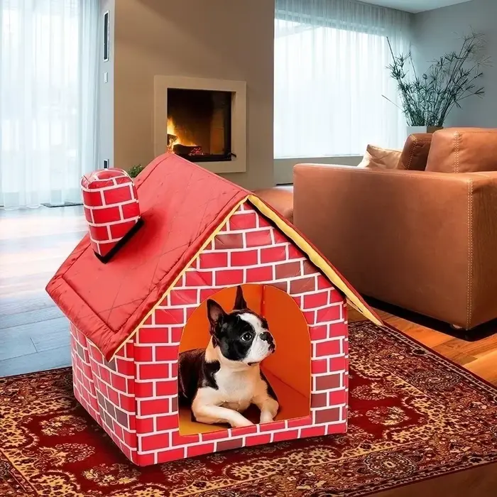 Lit de Repos Douillet en Cuir pour Chiens et Chats Style Mur de Briques Portable Occasions Spéciales