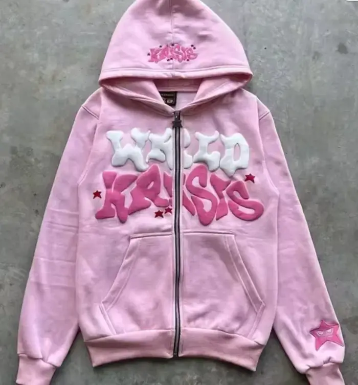 Sweat à capuche zippé avec lettres de style américain rétro, unisexe, idéal pour être associé à une 