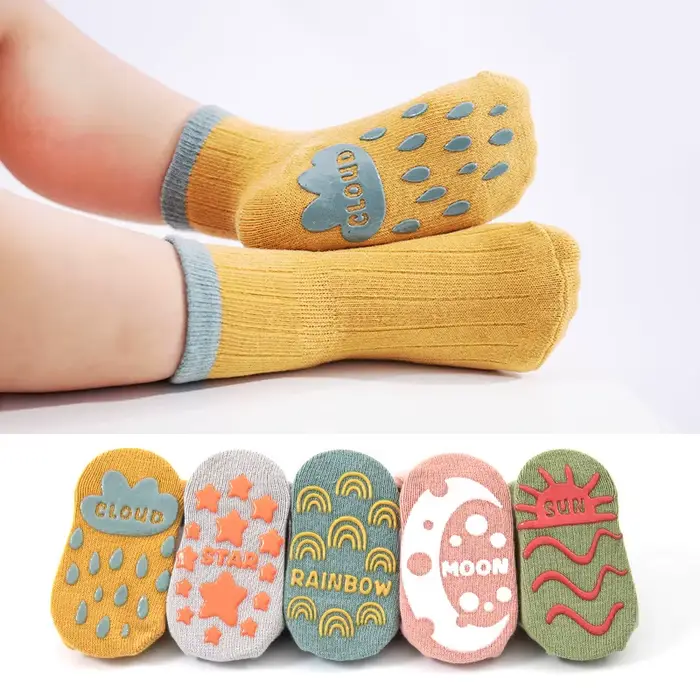 5 paires de chaussettes de sol en tricot mignonnes et décontractées, chaussettes en coton doux et co
