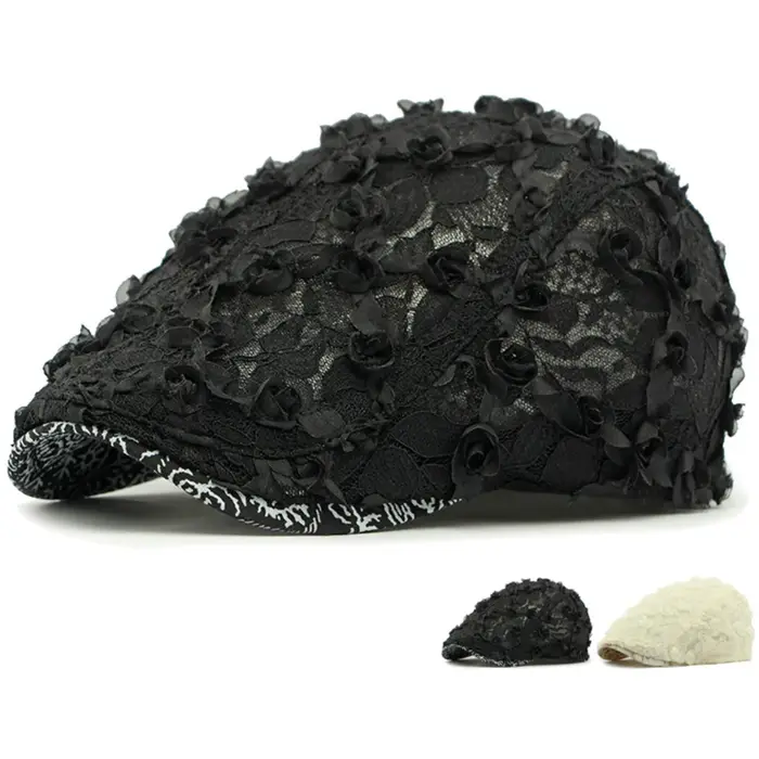HT4784 béret casquette printemps été dentelle maille casquette hommes femmes Vintage artiste Floral 