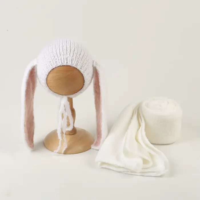 Ensemble bonnet lapin en tricot pour nouveau-né, accessoires de photographie, bonnet lapin doux, com