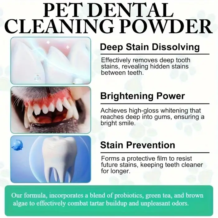 Poudre nettoyante pour dents de chien - Rafraîchit l'haleine