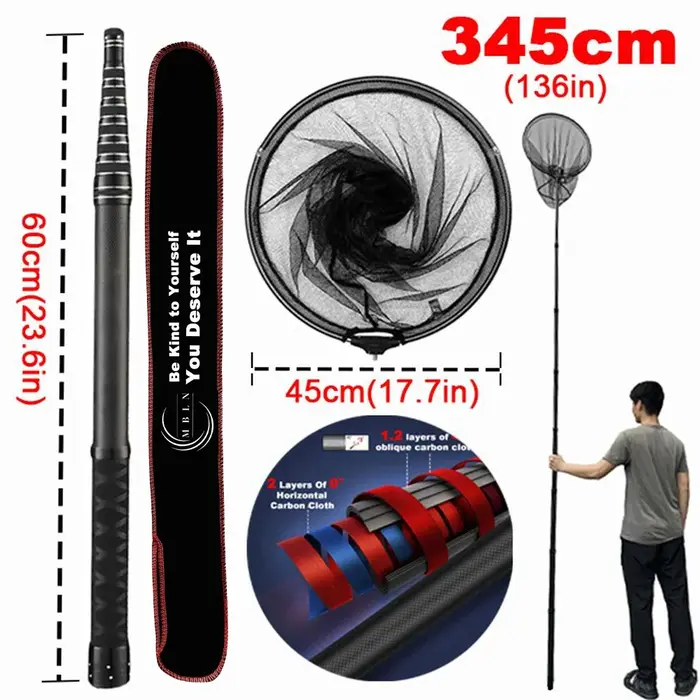 Marque MBLN, filet d'atterrissage pliable Portable en Fiber de carbone, Ultra-léger, Ultra-Durable, 