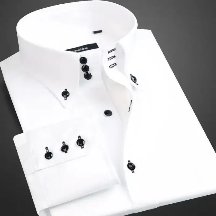 Chemise habillée pour hommes col boutonné formel affaires à manches longues décontracté mode coréenn