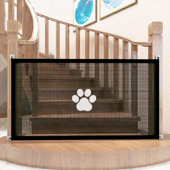 Porte pour chien pour escaliers-porte d'écran pour maison d'animaux avec 4 crochets