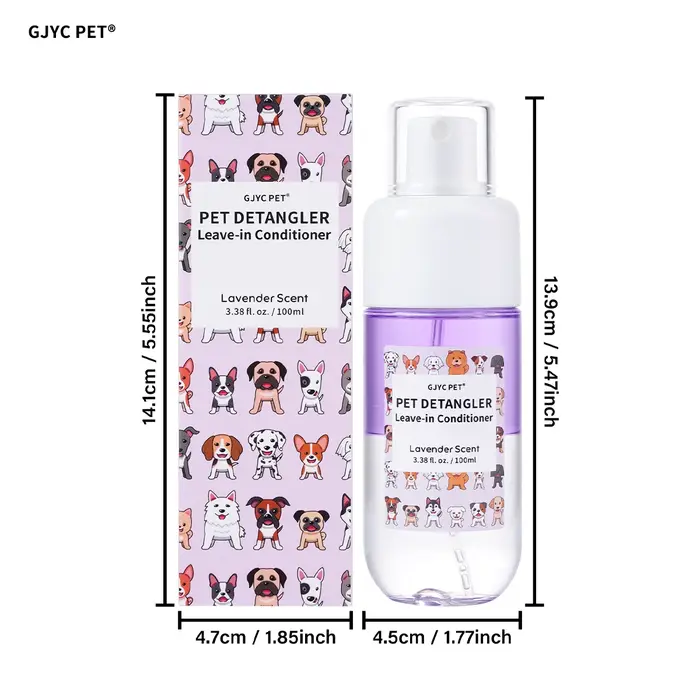 Spray démêlant pour poils d'animaux 100ml, parfum lavande, sans alcool, démêle, lisse et adoucit pou