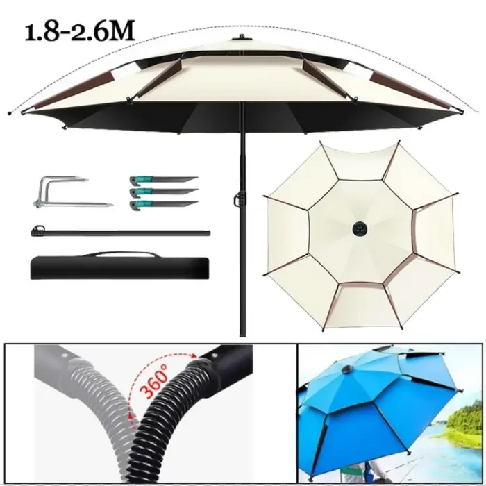 1.8-2.6M Parasol parapluie de pêche Double couche Protection solaire extérieure Camping parapluie im