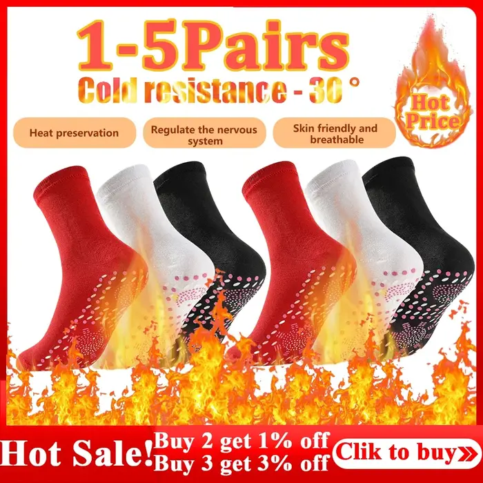 Chaussettes chauffantes magnétiques hiver - Soulagement douleurs - Chasse randonnée - Homme femme