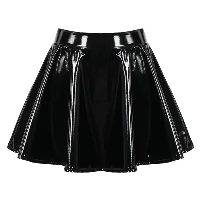 Mini-jupe évasée en cuir verni brillant pour femmes, jupe trapèze de danse, Clubwear, Costume de Cos