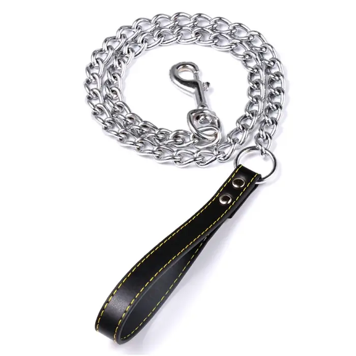 Chaîne en métal laisse pour chien poignée en cuir collier pour chien corde de marche pour chien four