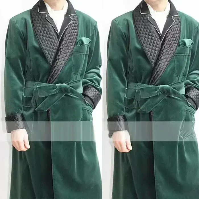 Veste Longue en Velours pour Homme, Châle à Revers, Manteau de Marié de Mariage, Blazer Trempé avec 