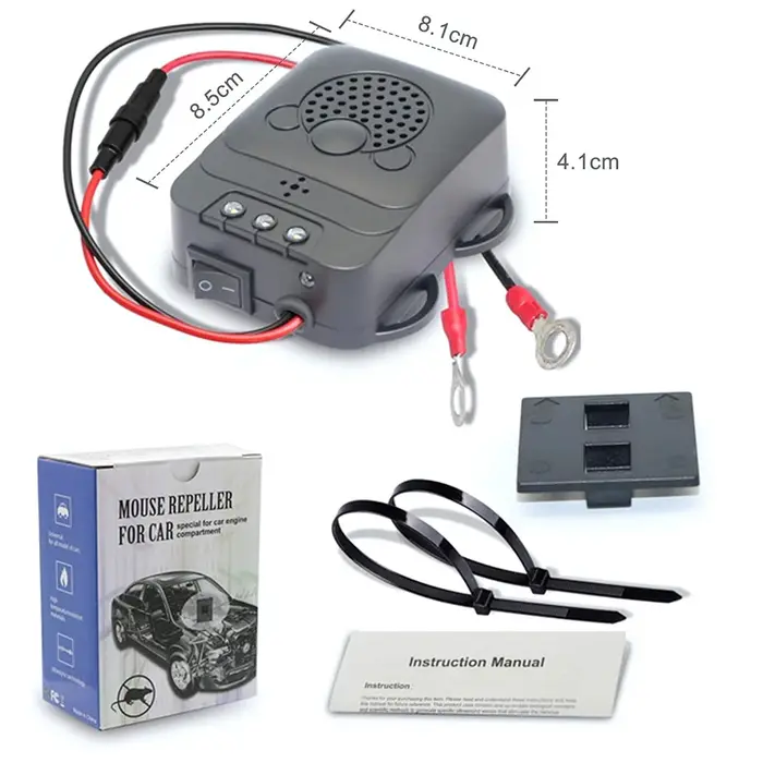 Répulsif à ultrasons pour voiture avec lumière stroboscopique, anti-rats, alimentation 12V, démarrag