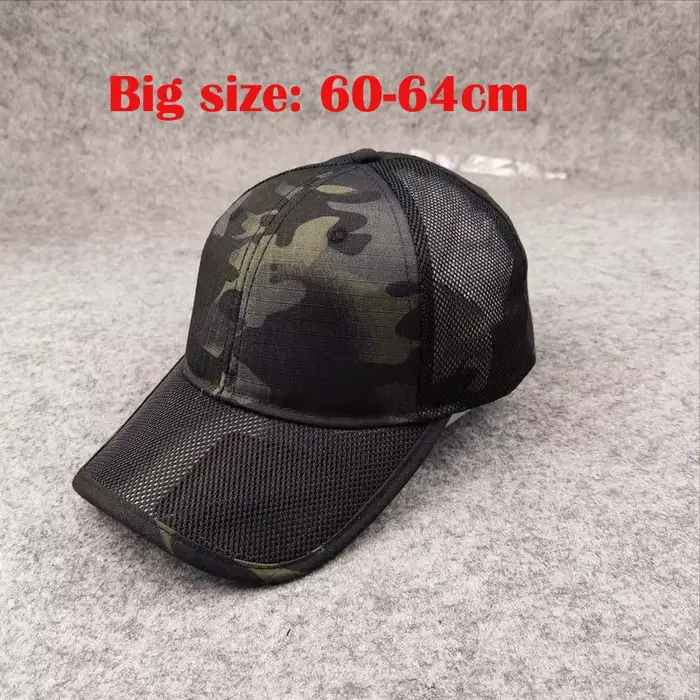 Casquette mesh jungle camouflage été - Chapeau ajustable grande taille 62cm pour hommes outdoor