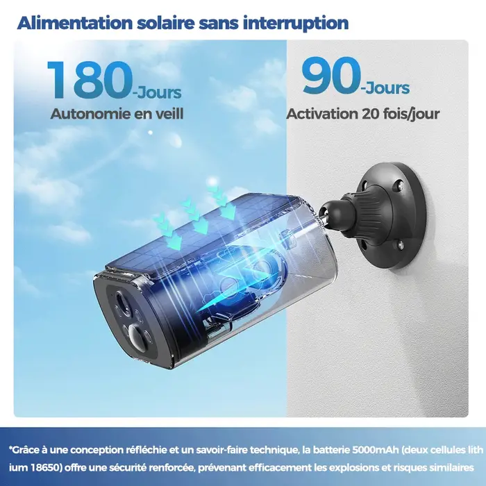 Caméra solaire extérieure ALEVIO 2.5K détection PIR IA vision nocturne couleur surveillance pour terrain de chasse