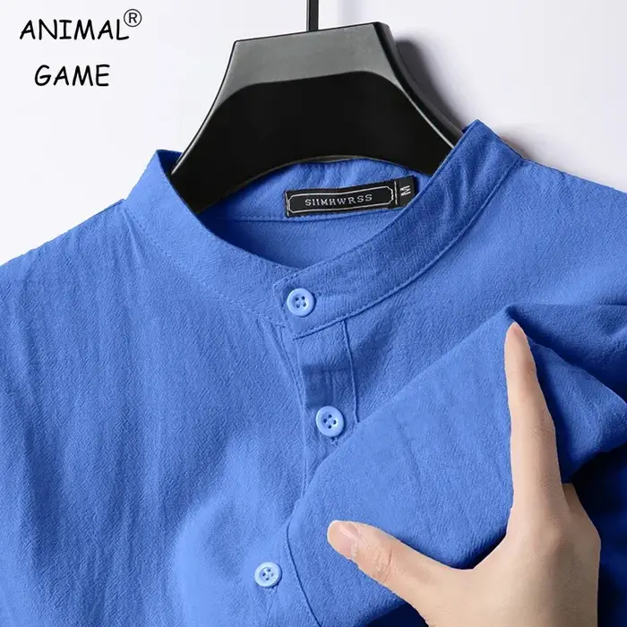 Chemises en coton et lin pour hommes, Streetwear Henley léger à manches longues, chemise de plage re