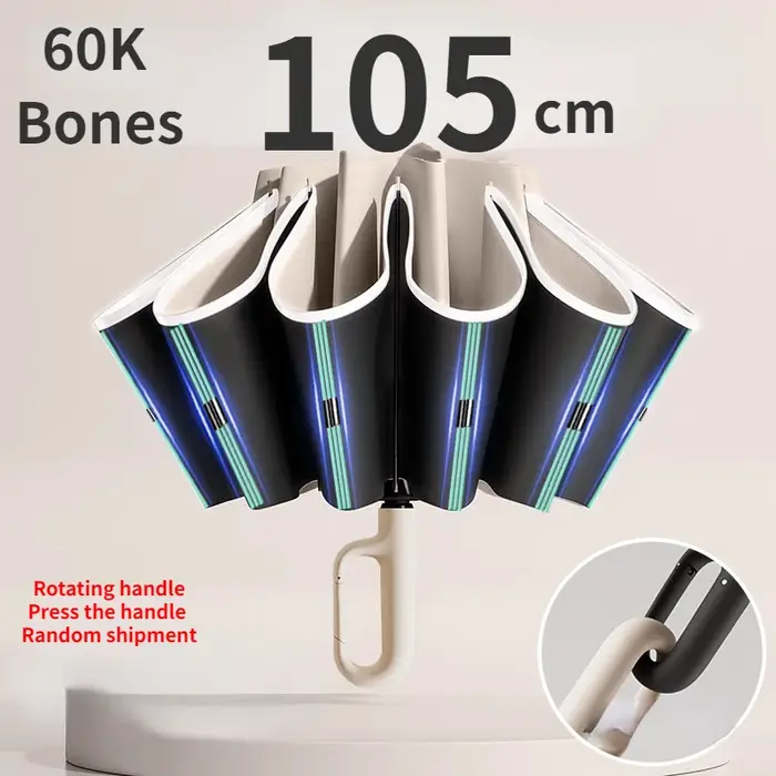 Parapluie pliant inversé entièrement automatique pour hommes et femmes, avec boucle 60K, avec bande 