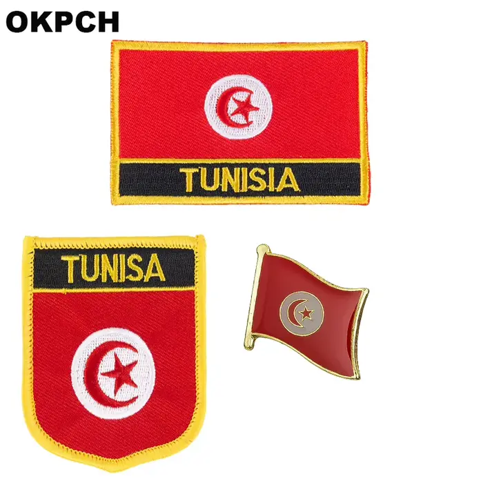Drapeau National de tunisie brodé à repasser sur patchs pour vêtements