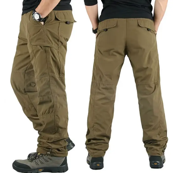 Pantalon cargo polaire tactique hiver homme épais chaud travail extérieur multi-poches large confortable