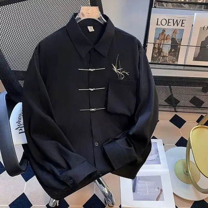 Chemise chinoise de Style chinois pour hommes, beau haut de gamme avec jupe à visage de cheval, manc