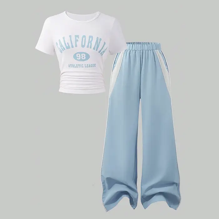 Tenues pour adolescentes, ensemble confortable et tendance pour l'école, haut à manches courtes avec