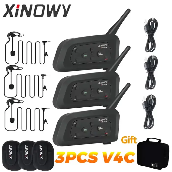 XiNOWy 3 pièces V4C casque d'interphone d'arbitre de Football 3 utilisateurs 1200M casque Bluetooth 