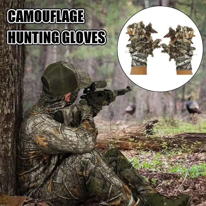 Gants chasse camouflage 3D feuillage léger anti-dérapage doigts nus pêche sports outdoor