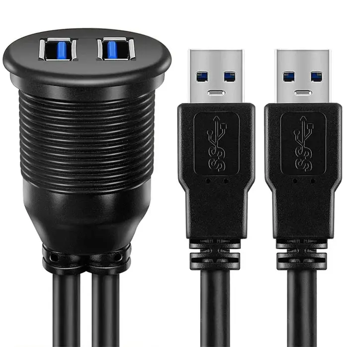 2 Ports double USB 3.0 mâle vers USB 3.0 femelle AUX encastré câble d'extension de montage de voitur