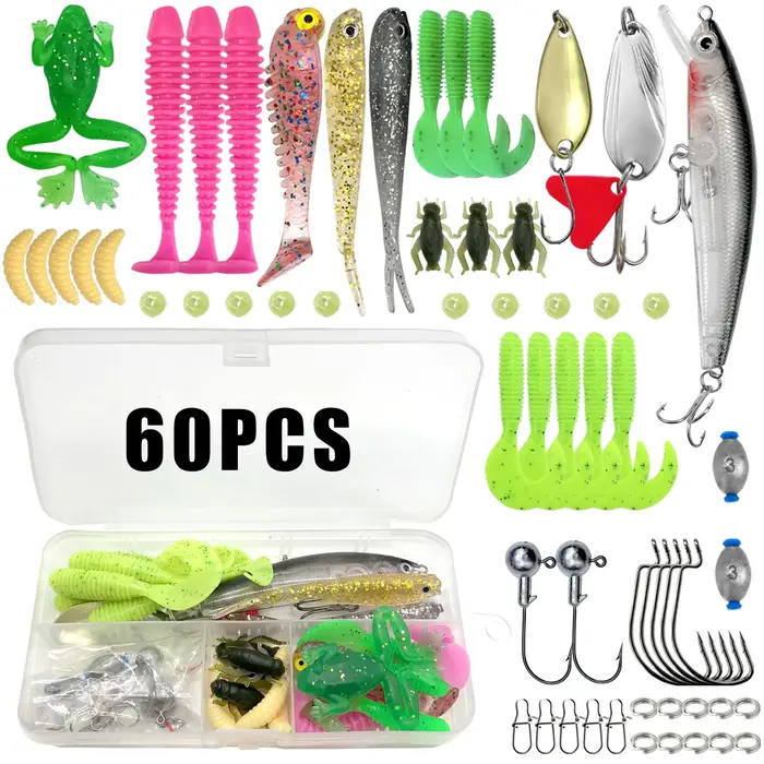 Kit de leurres de pêche 60/109/141/219 pièces, ensemble d'appâts avec leurres souples, cuillères mét