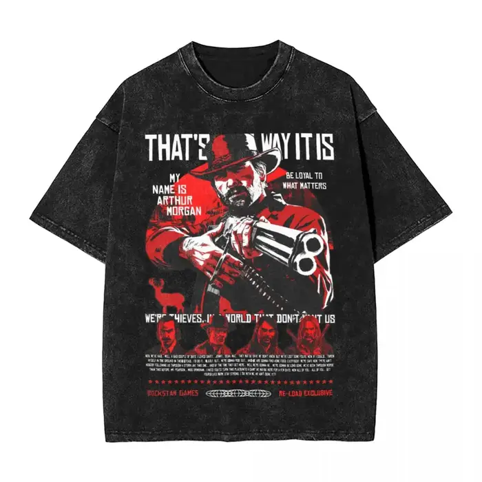 Red Dead Redemption 2 t-shirt graphique surdimensionné lavé coton t-shirts manches courtes t-shirt d