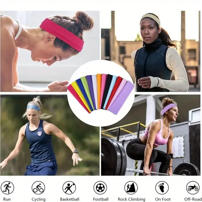 10 pièces bandeau élastique bandeaux de mode pour les femmes, couleur unie course Fitness Yoga bande