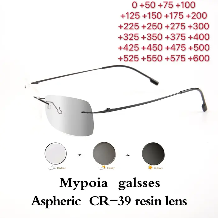 Lunettes de soleil photochromiques pour myopie, ultralégères, sans cadre, lunettes optiques finies, 