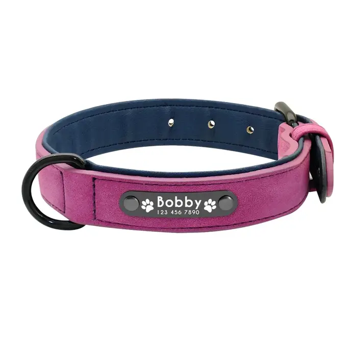Nom de texte personnalisé collier de chien en cuir étiquettes d'identification de nom personnalisé c