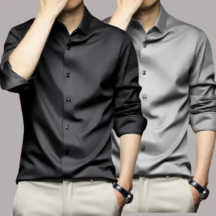 Chemise à manches longues pour hommes, tenue d'affaires résistante aux plis, sans fer, haut de gamme