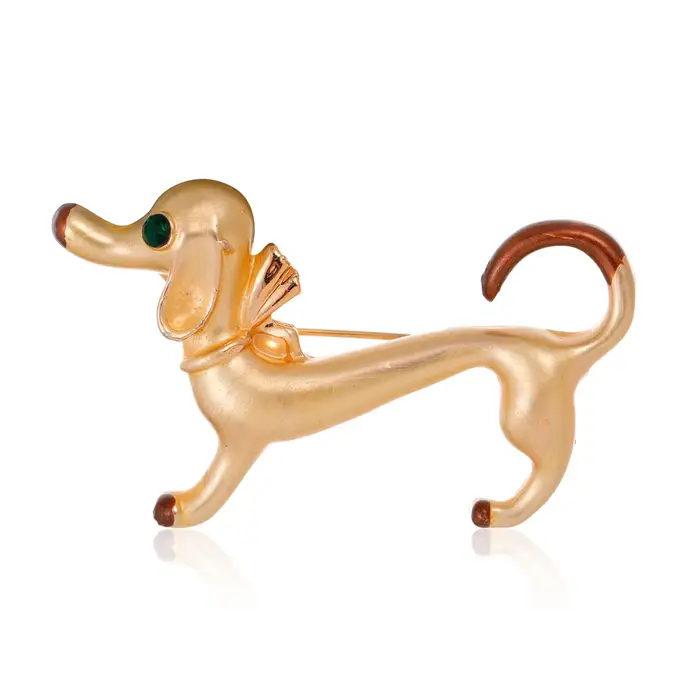 Broche vintage en forme d'animal mignon pour hommes et femmes, strass brillants, tacheté, chien, bou