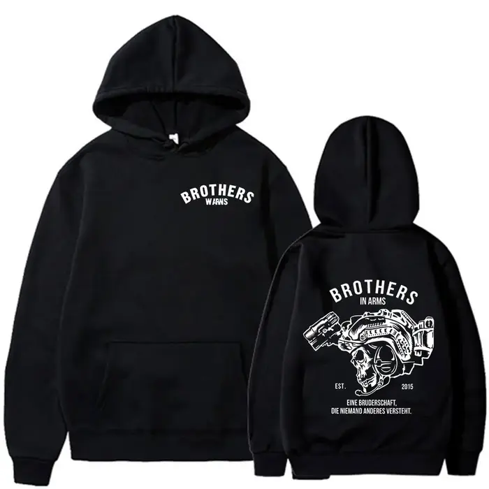 Sweat-shirt à capuche imprimé double face Team Brothers in Arms Skeleton pour hommes et femmes