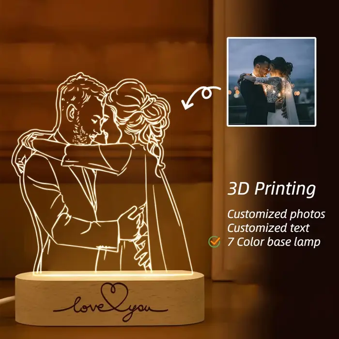 Lampe photo 3D personnalisée saint valentin avec base de gravure, personnalisé cadeau femmes , cadea