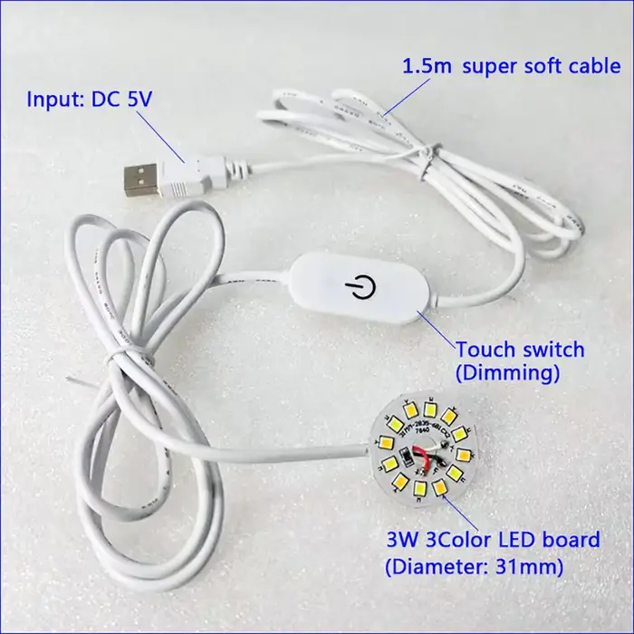 1.5m longueur de ligne DC 5V USB LED lumières 3 couleurs 3W 10W lampe de bureau avec interrupteur ta
