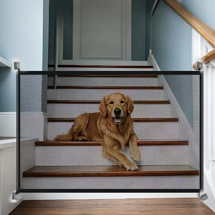 Barriere de securite robuste pour chiens avec crochets filet isolant pliable maille respirante porte miroir portillon pour animaux de compagnie pour intérieur et extérieur