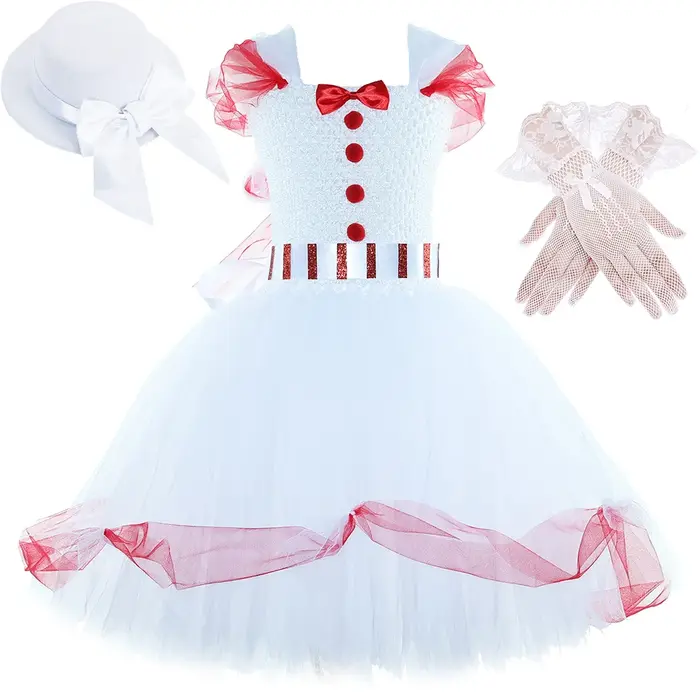 Costume magique nounou Mary Poppins pour enfants, déguisement d'halloween, robe de princesse en Tull