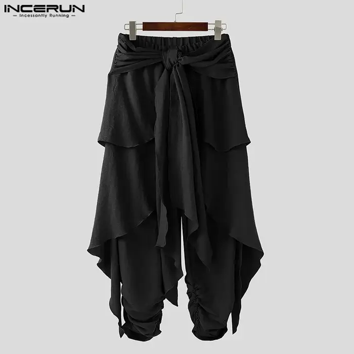 INCERUN mode été printemps hommes pantalons décontractés sarouel plissé pantalons longs Streetwear s