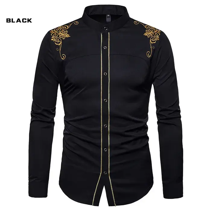 Chemises brodées de Style anglais pour hommes, manches longues, revers, simple boutonnage, décontrac